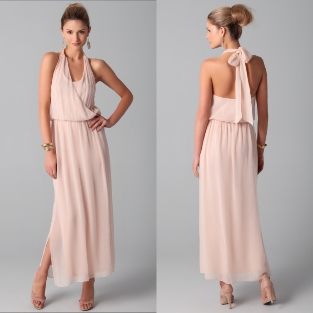 Alice + Olivia silk wrap front halter maxi dress