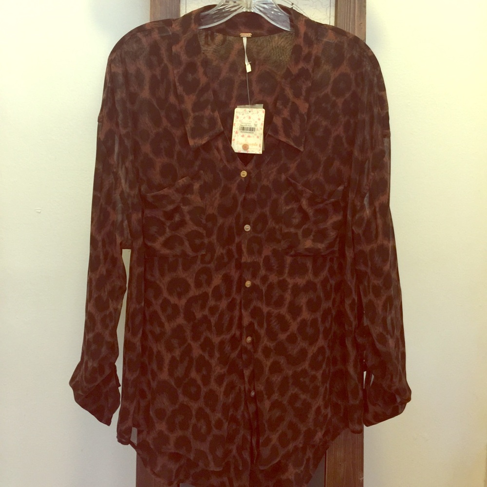Free People Leopard Print / Button Front Blouse