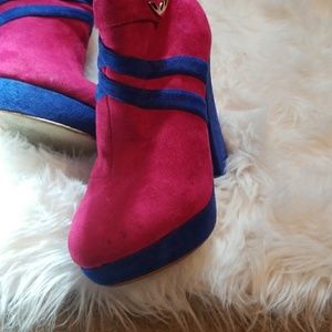 Pink and royal blue boots