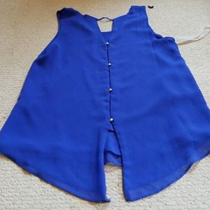 Electric blue button down back blouse