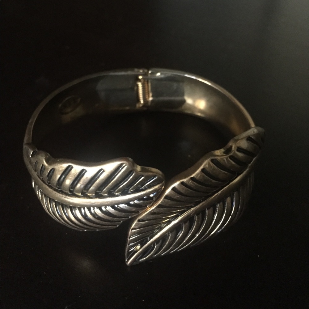 Brushed gold leaf cuff bracelet