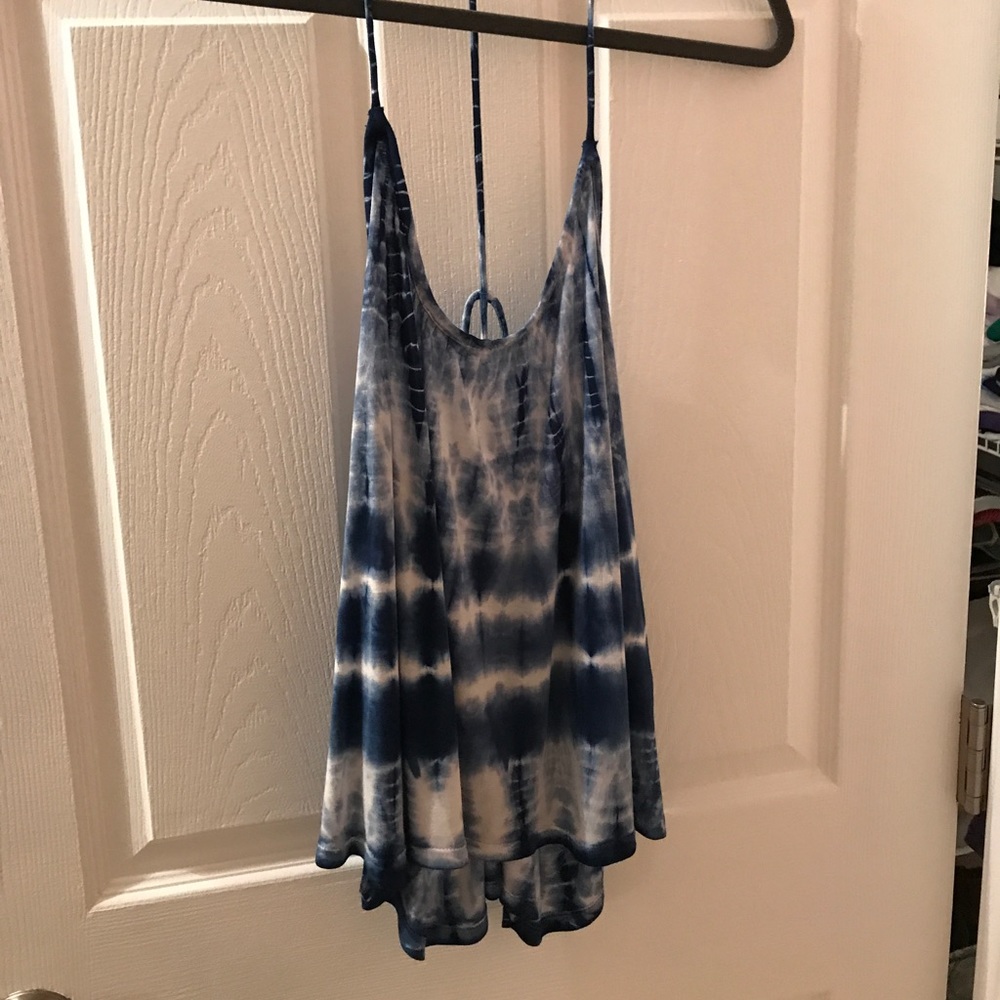 volcom blue and white tie die tank top shirt