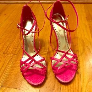 BCBG Hot Pink Strappy 2” Heels Size 9