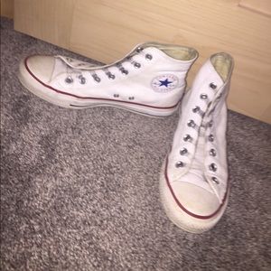 high top white leather converse, laces included