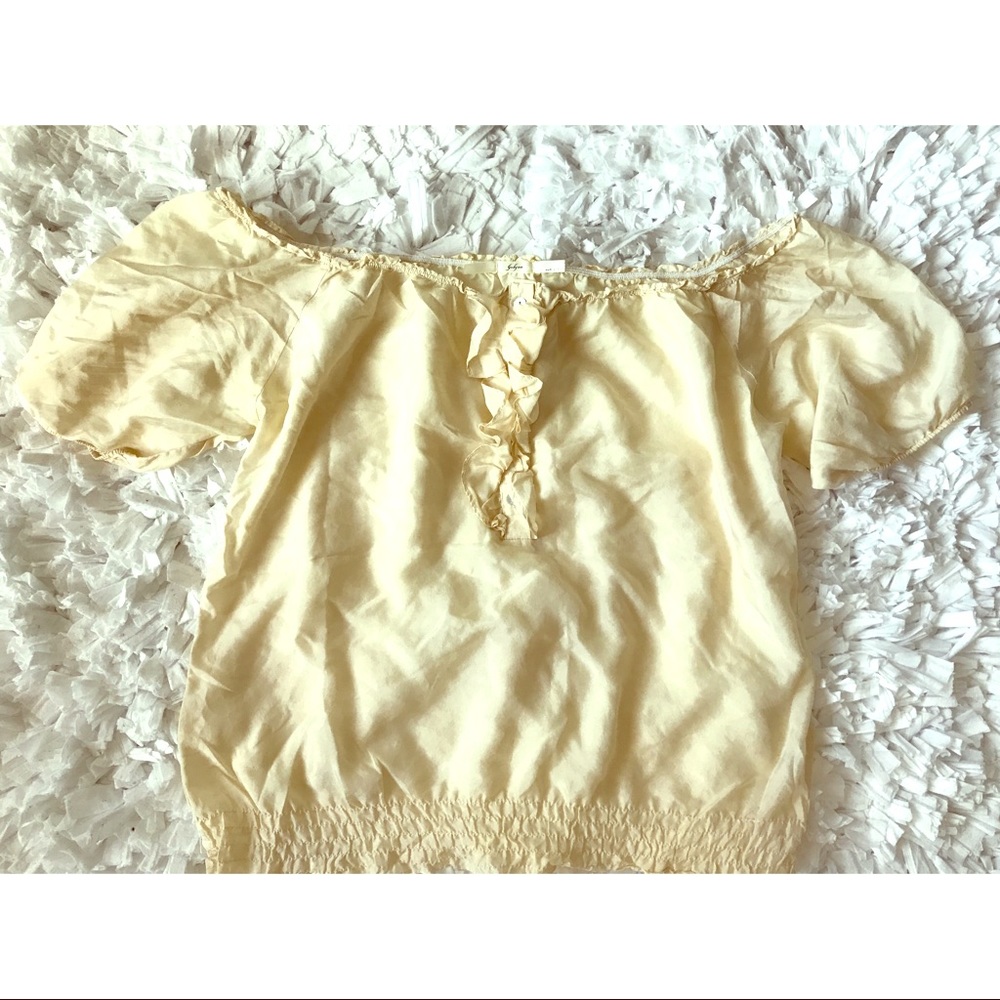 Gibson Silk Smocked Off-the-Shoulder Top