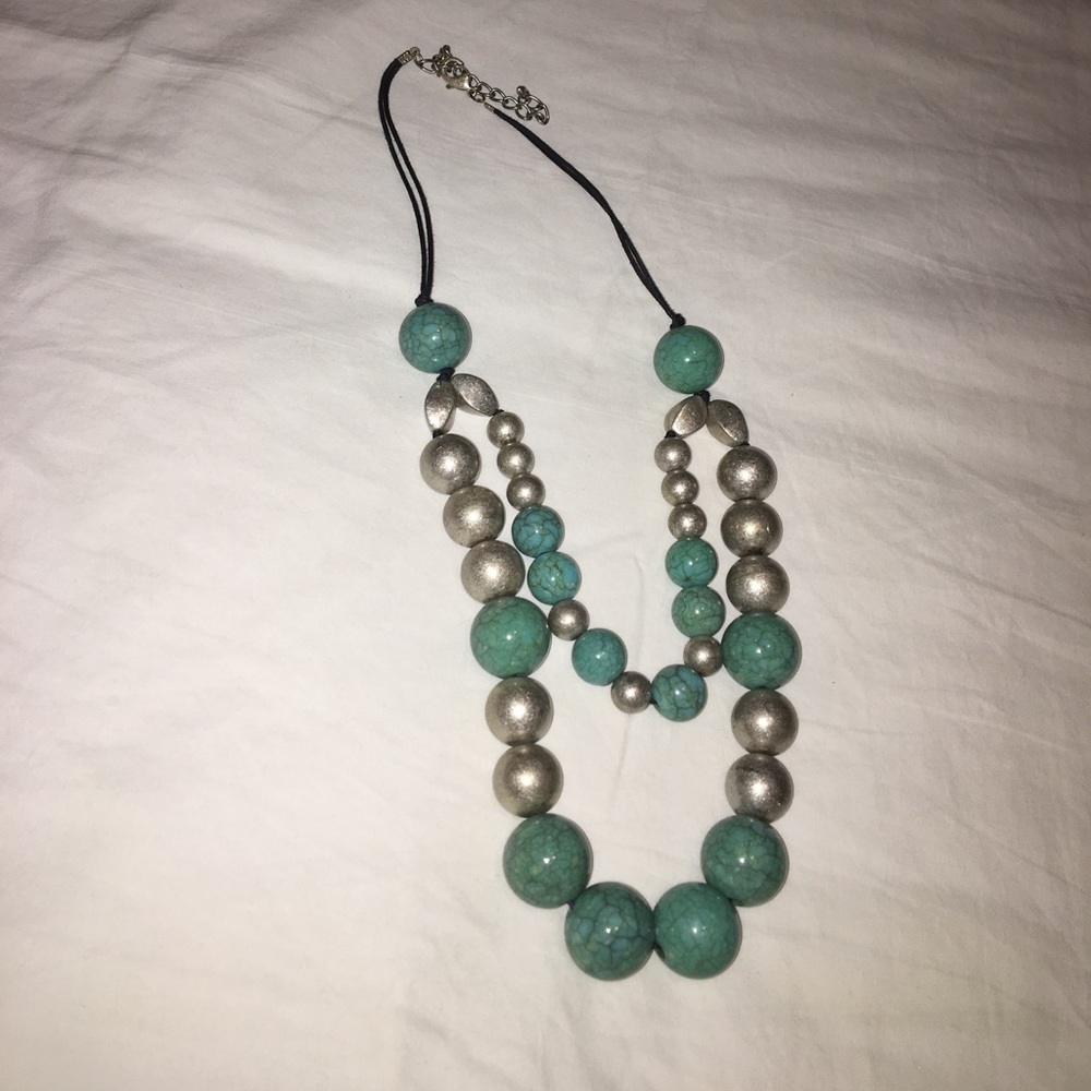 Turquoise and silver beaded necklace