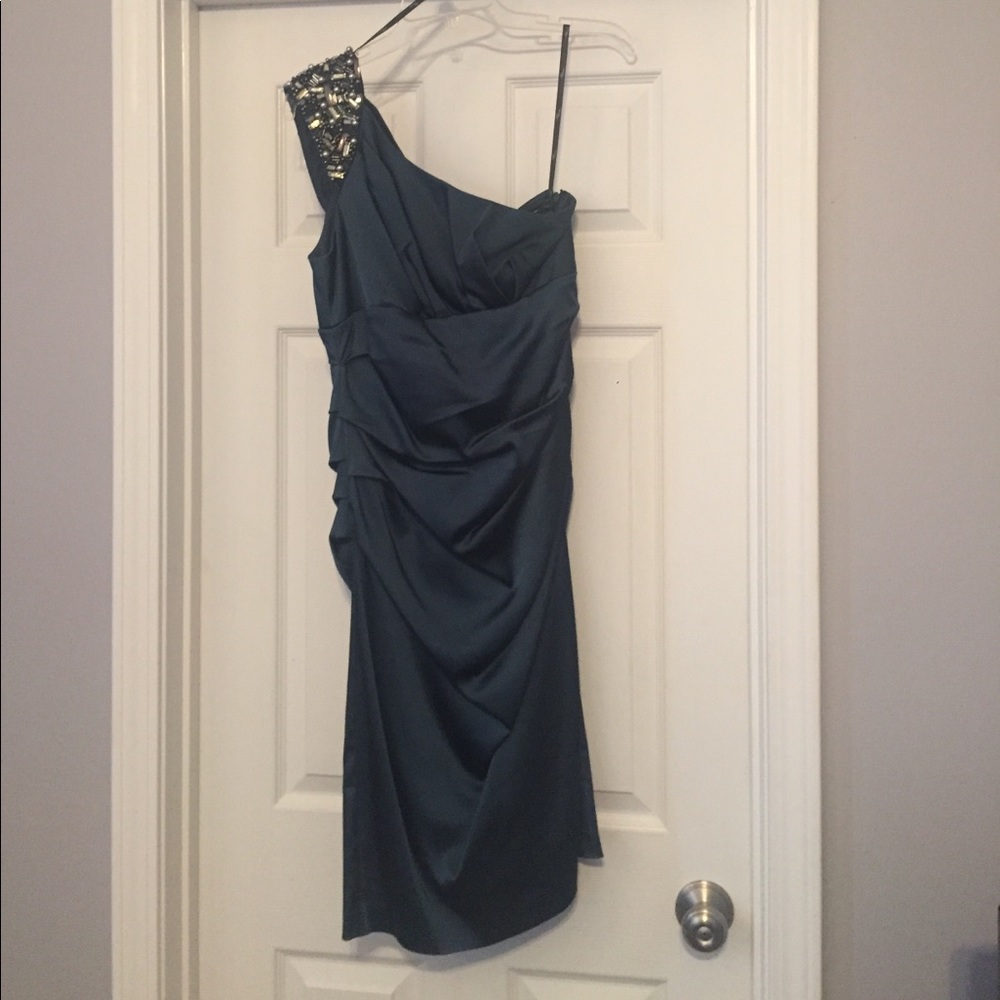 Gorgeous beaded detail one strap cocktail dress!