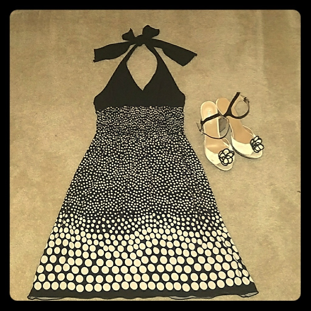 Black polka dot halter dress