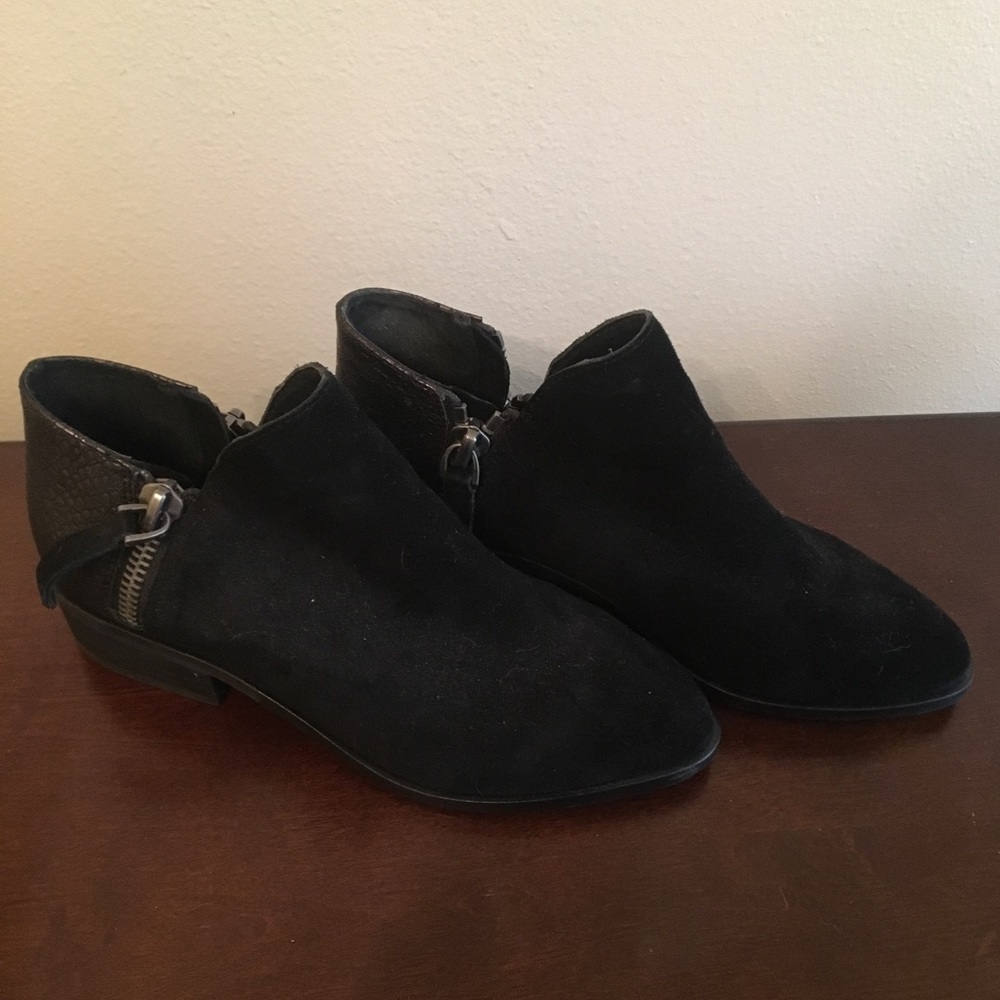 Black suede and faux snake skin booties