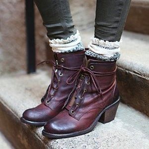 Free People Aberdeen Lace-up Boot Cognac Sz 8/8.5