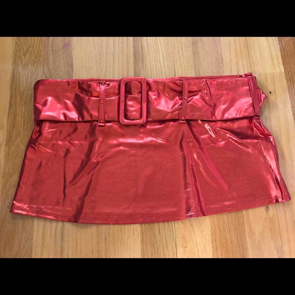 Red Mini Skirt with Stones