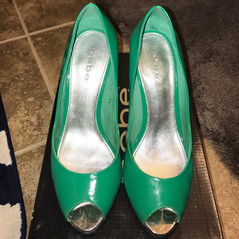 Patent Leather Bebe Peep Toe Pumps
