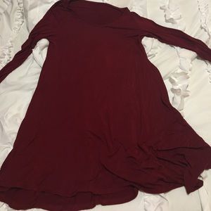 burgundy long sleeve t-shirt dress