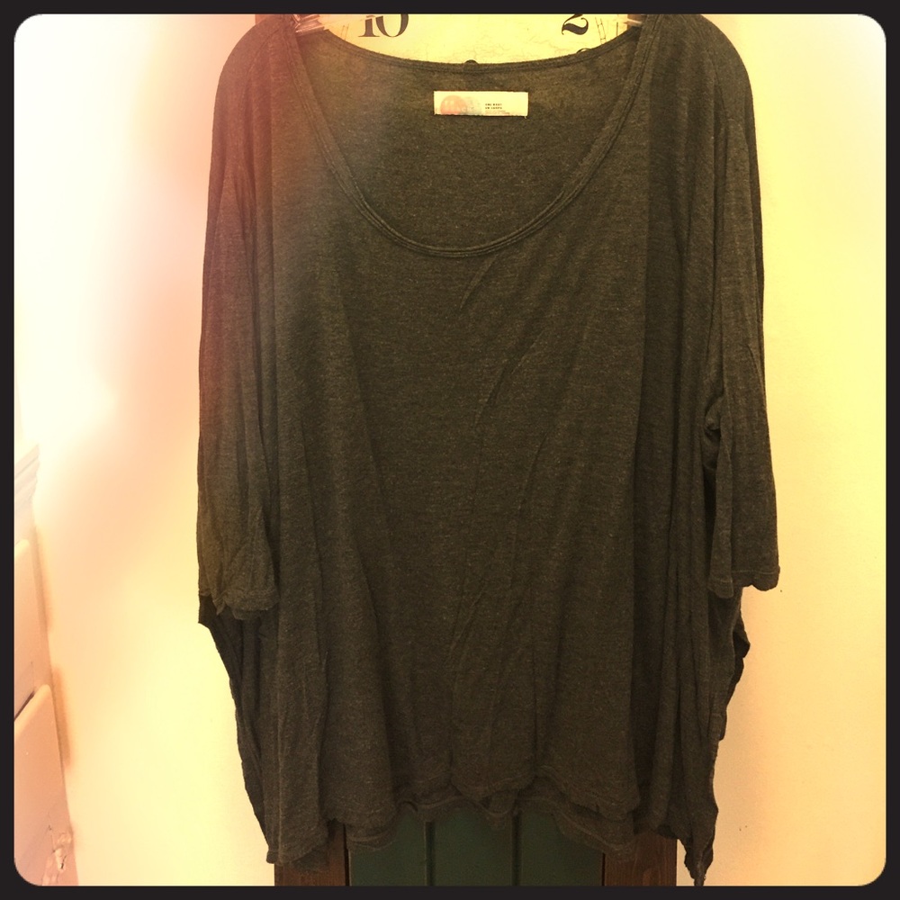 FP Beach Dark Grey Drape Top w/ Side Slits / OS