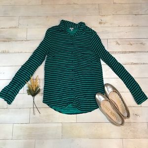 Splendid Navy and Teal Green Striped Button Down