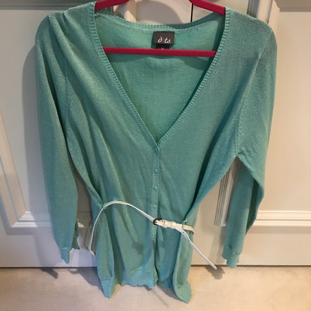 Mint green sparkly sweater with a belt