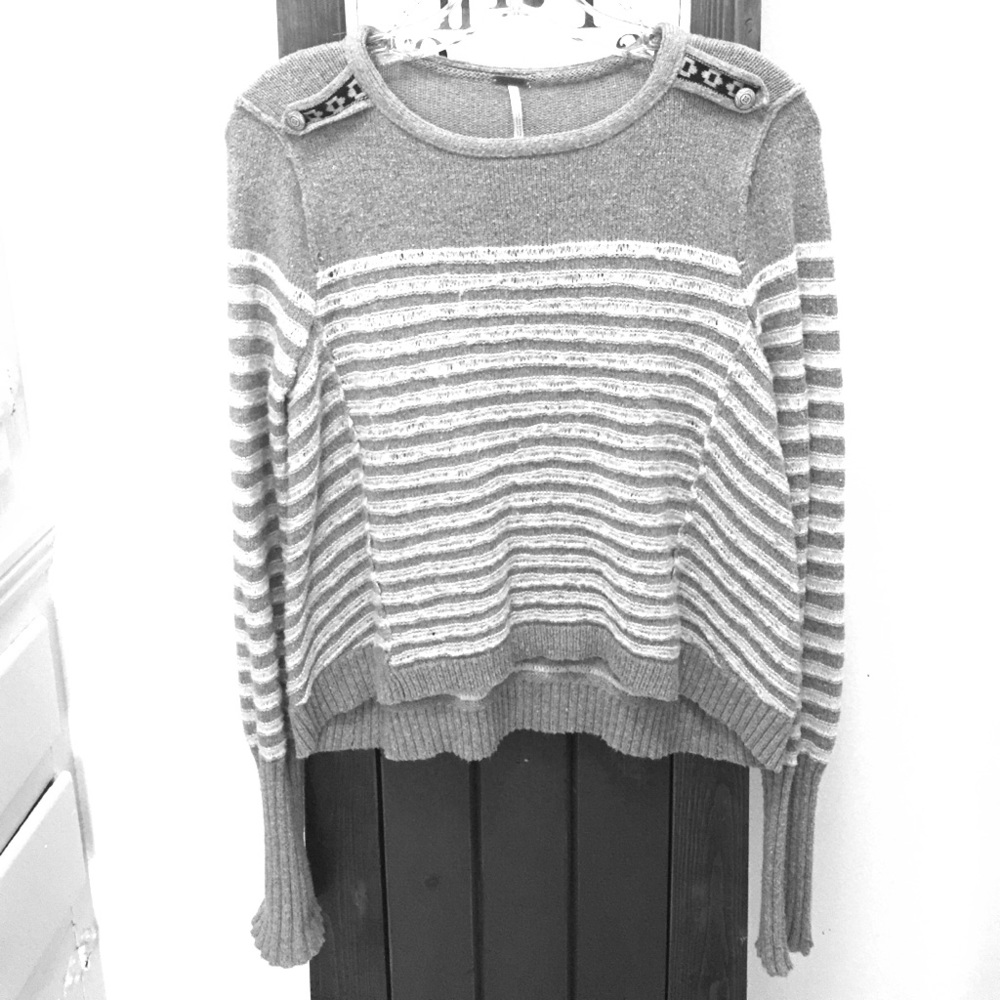 Free People Grey w/ White Stripes Sweater / S