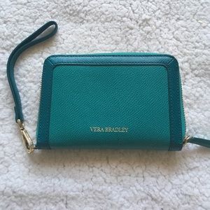 Gorgeous Vera Bradley Teal Leather Wristlet EUC