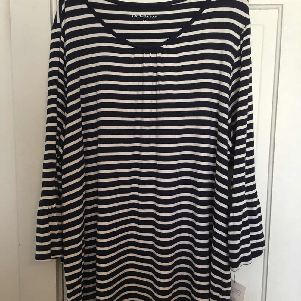 Navy and white striped shirt