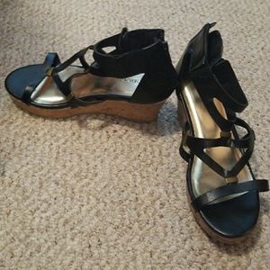 Girls black wedge Sandals