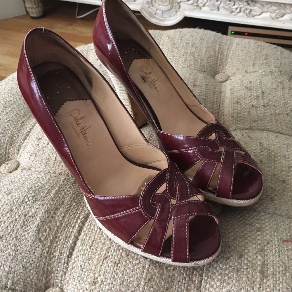 Cole Haan "Charlize" platform heels in burgundy
