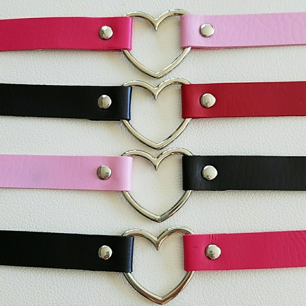 Buy 1 get 1 free! Leather heart choker, necklace - Picture 3 of 4