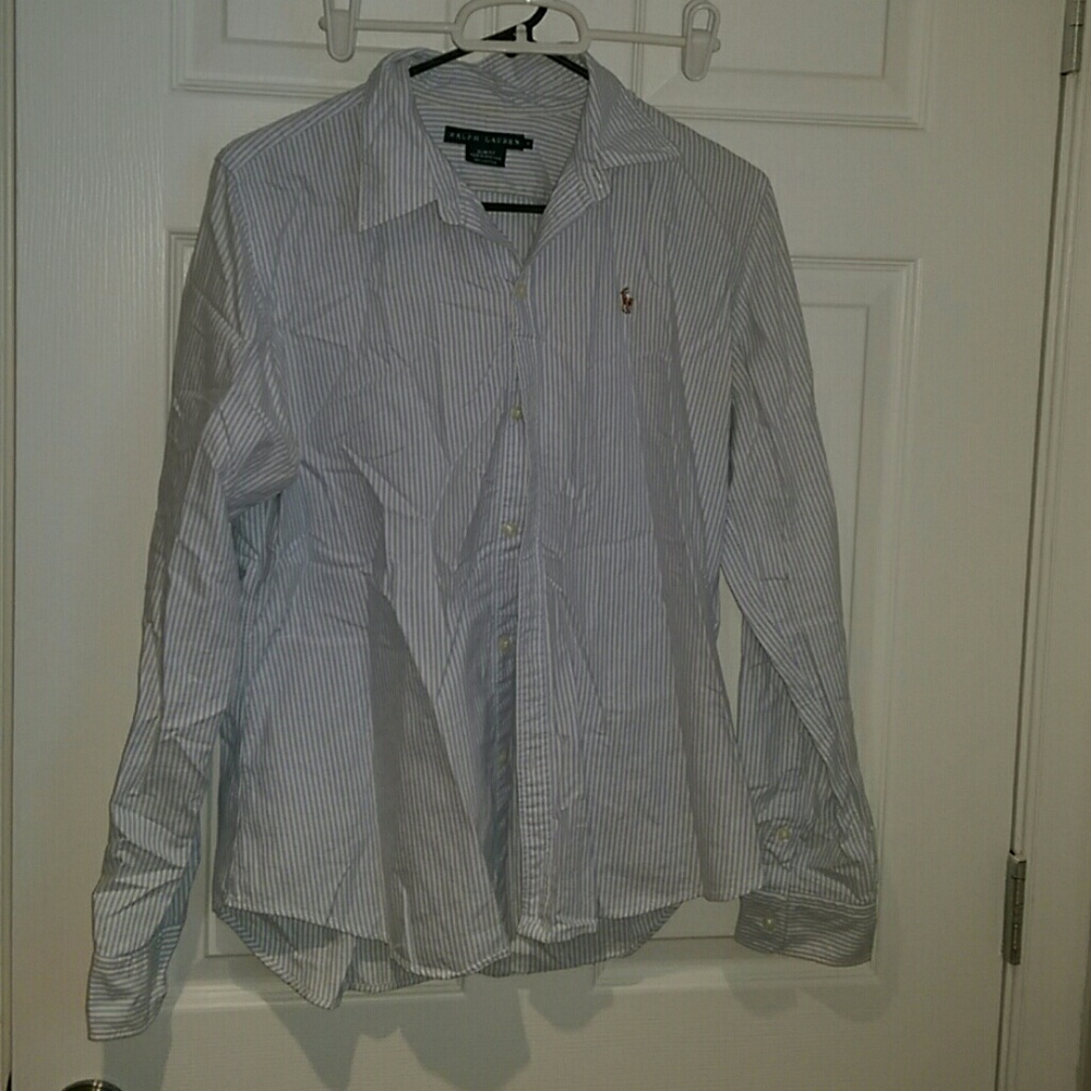Blue and white striped button down