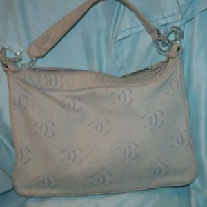 Authentic Chanel blue denim shoulder bag