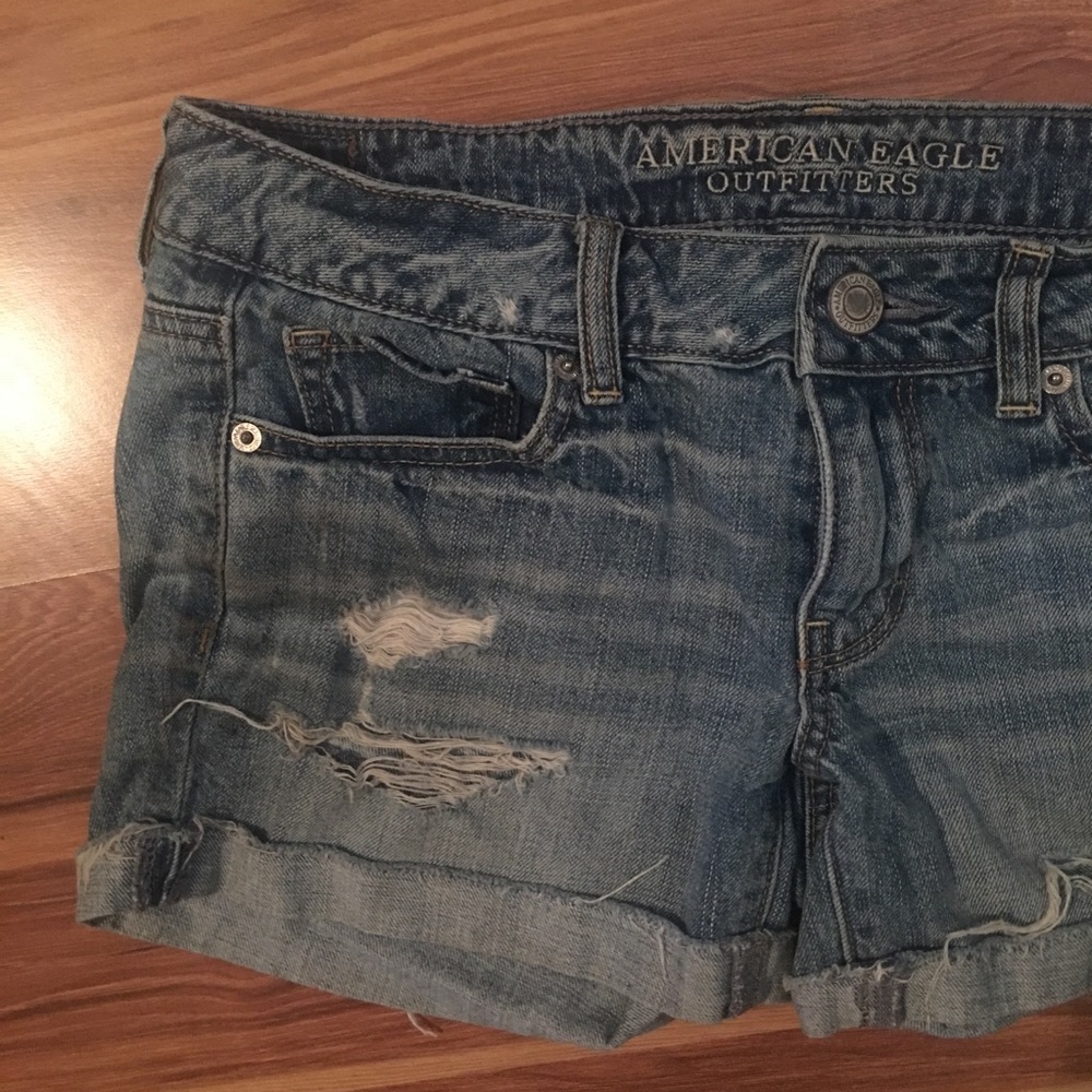 Distressed jean shorts