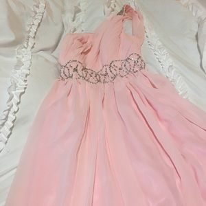 light pink backless long prom dress