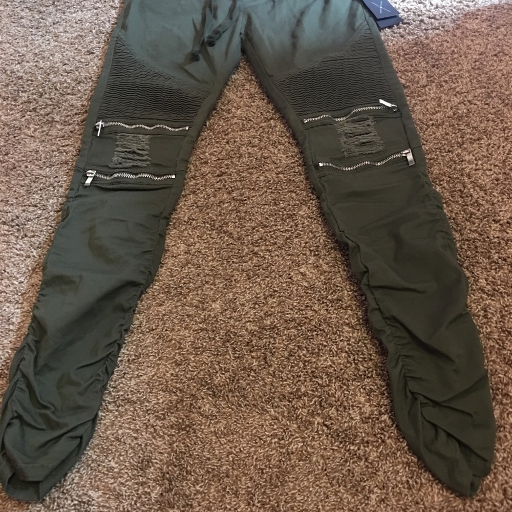Olive green motto joggers