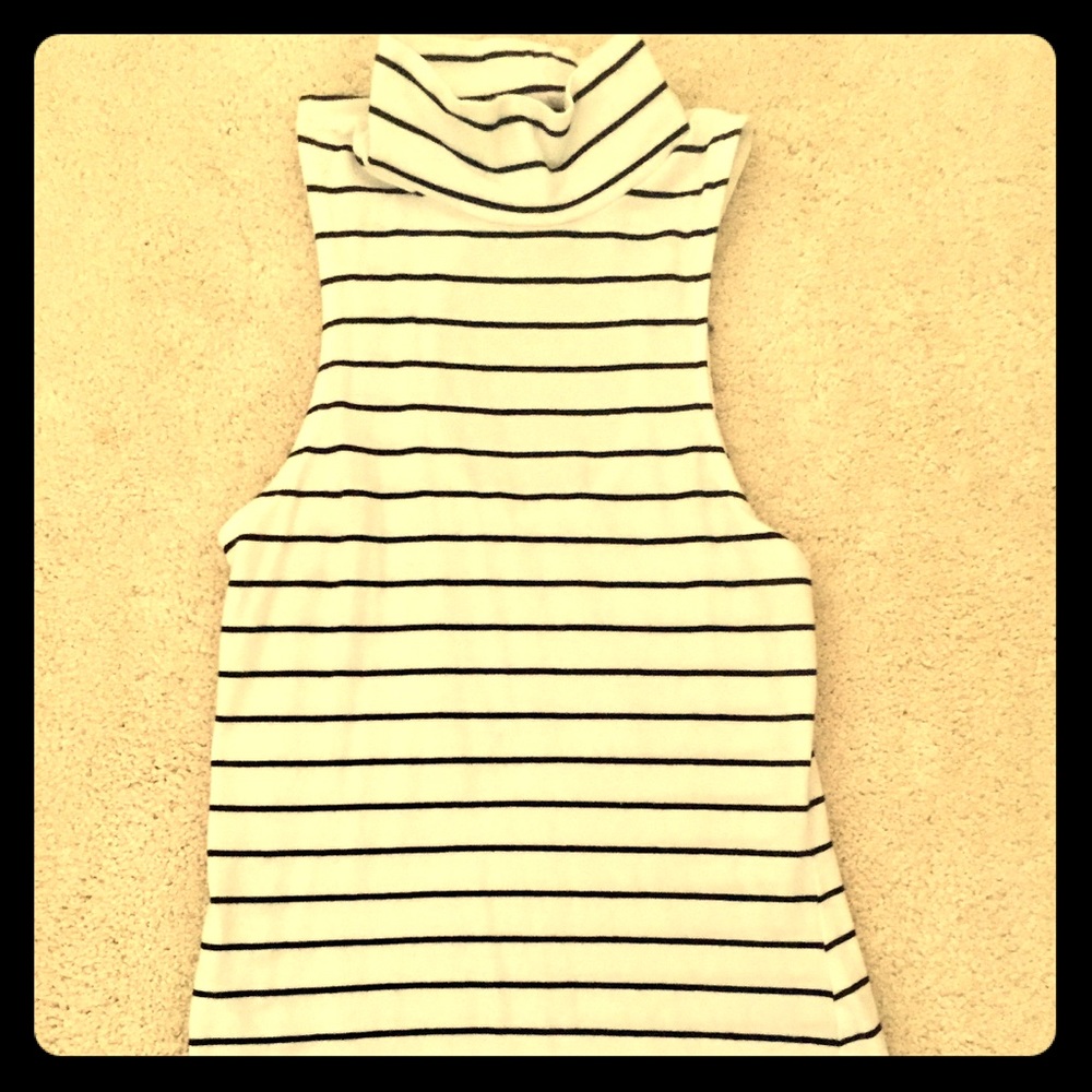 Express Sleeveless Striped Mock Neck Shirt