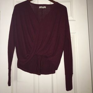 Burgundy colored Abercrombie cross front sweater