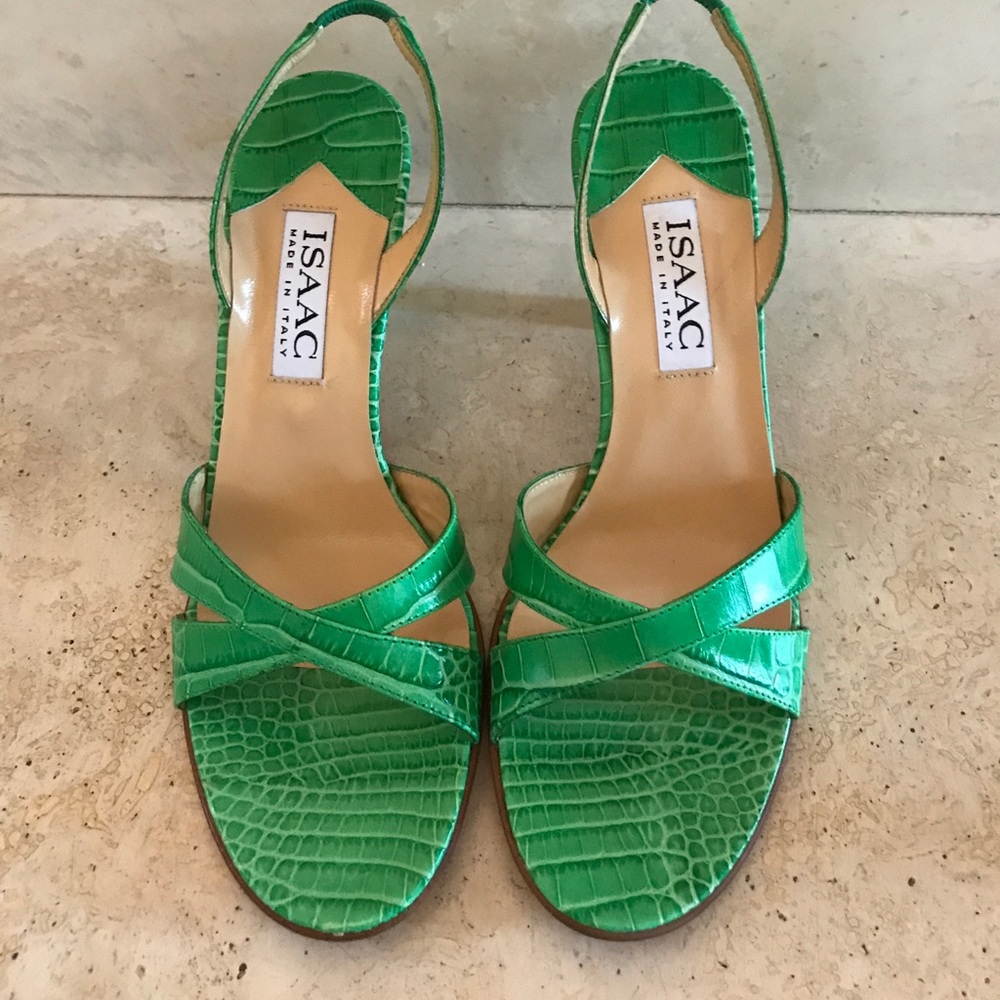 Green crocodile sandals, Isaac made in Italy