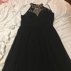 high-neck black maxi prom dress