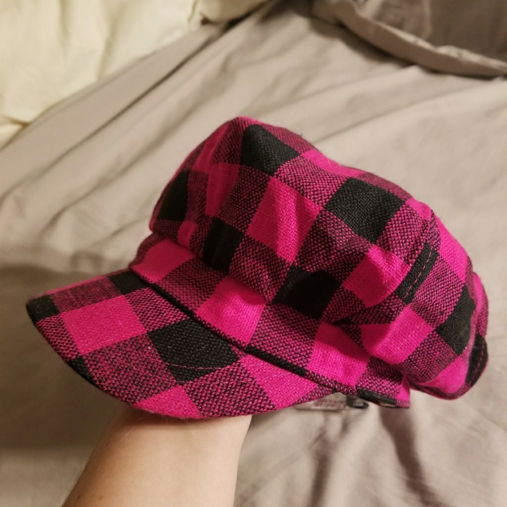 Pink Plaid Newsboy Hat