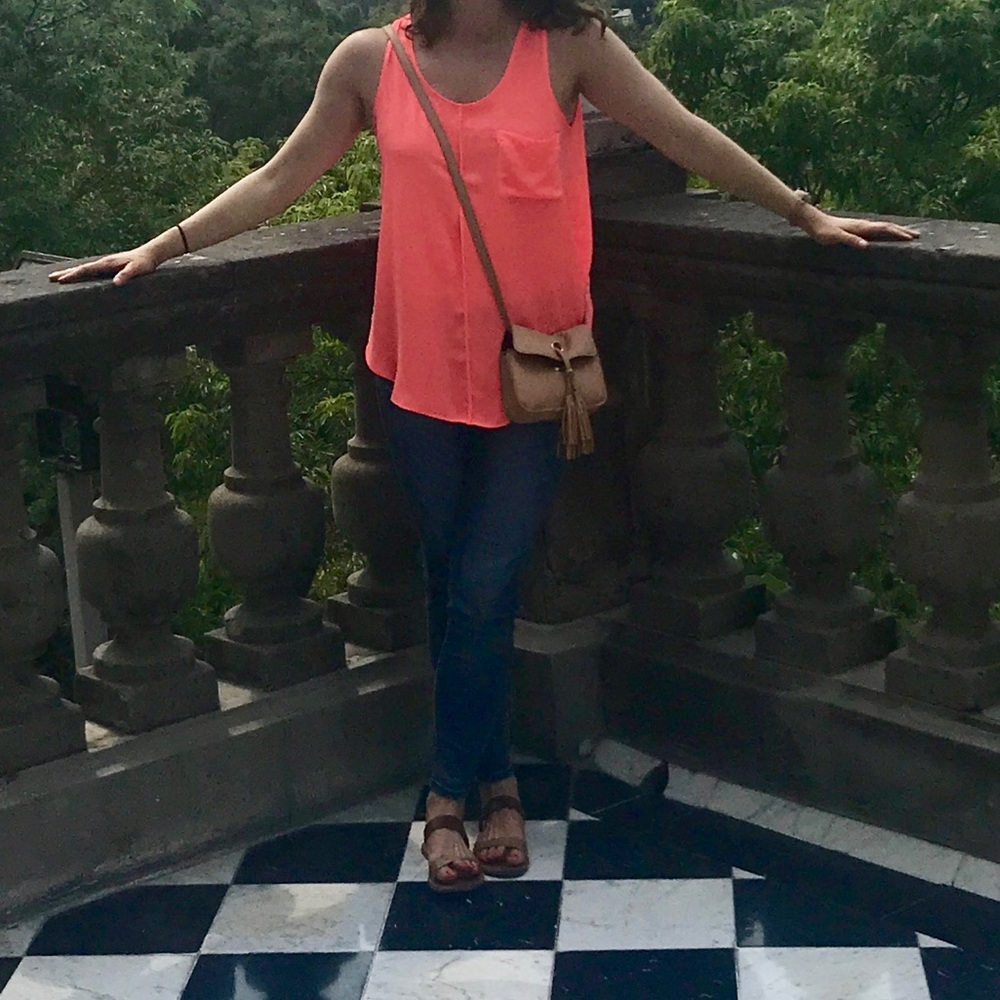 ASTR neon pink side slit tank w/ pocket