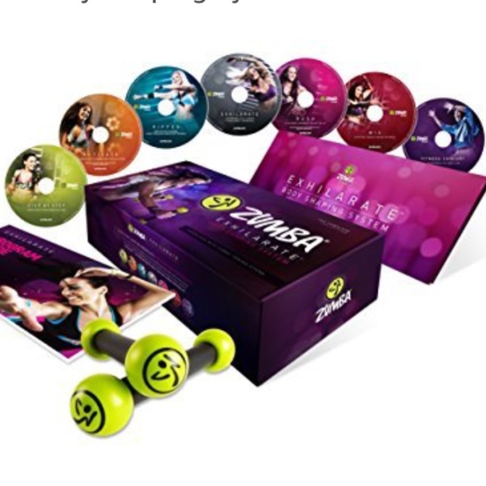 Zumba Exhilarate fitness DVDs w/ toning sticks