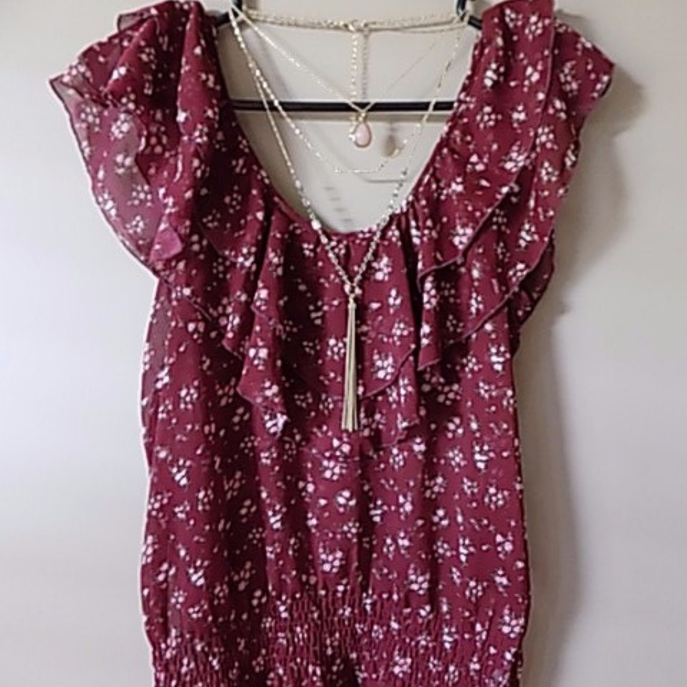 Sheer Burgundy Floral Top