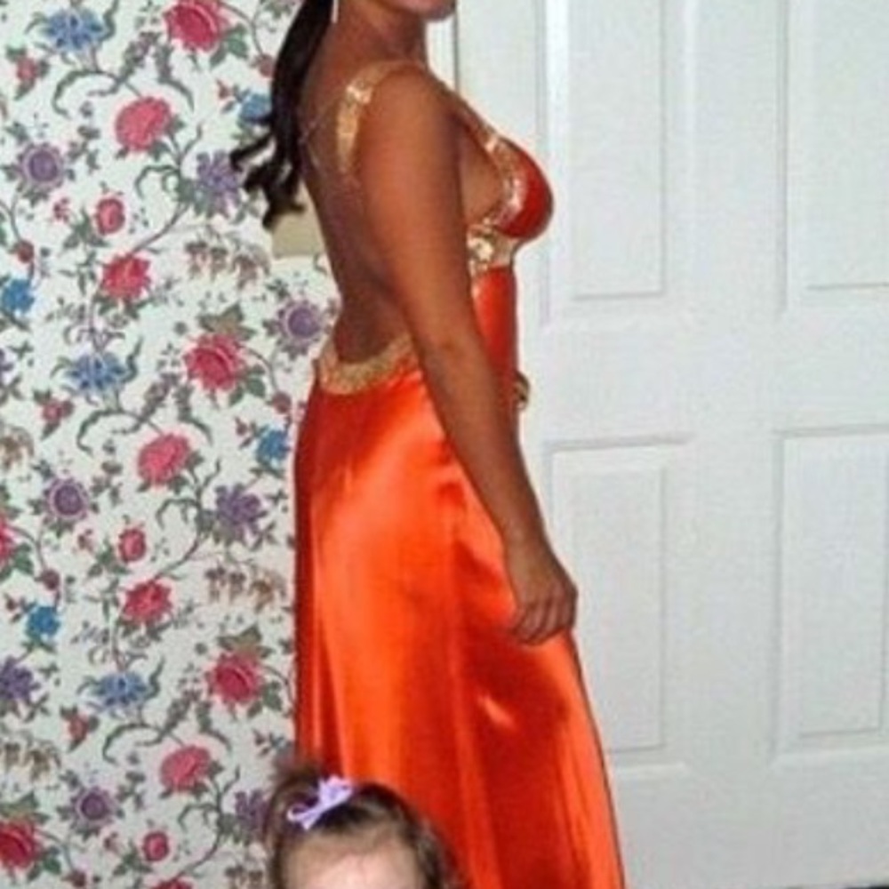Beautiful orange and gold prom dress