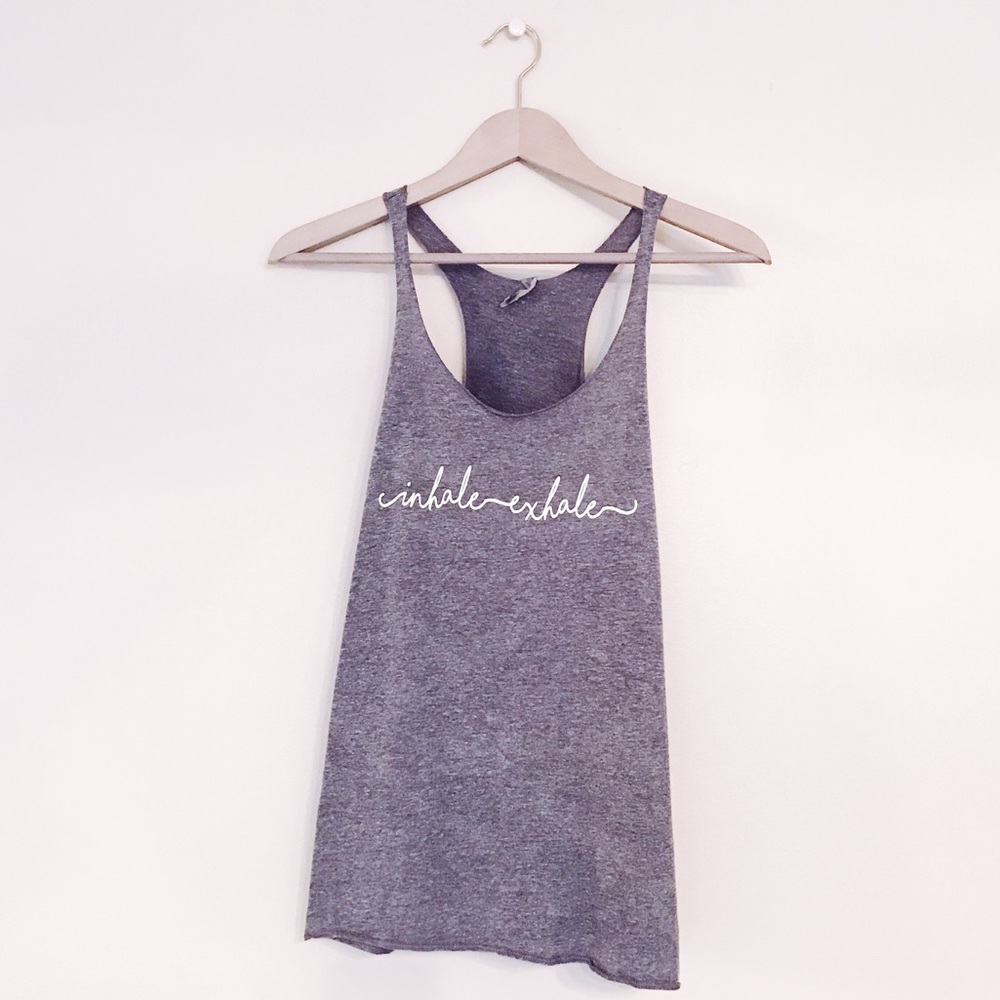 SOSHELBIE Inhale Exhale Heather Gray Workout Tank