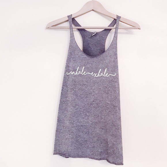SOSHELBIE Inhale Exhale Heather Gray Workout Tank - Picture 2 of 4