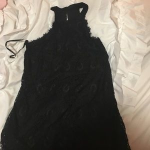high-neck lace mini dress