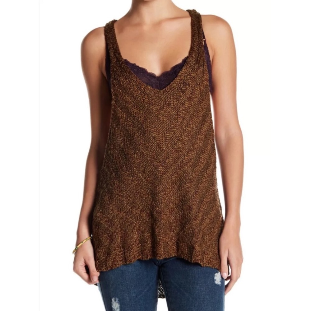 Free people chevron sweater tank top brown