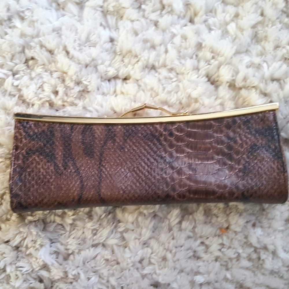 Brown snakeskin Jessica McClintock clutch