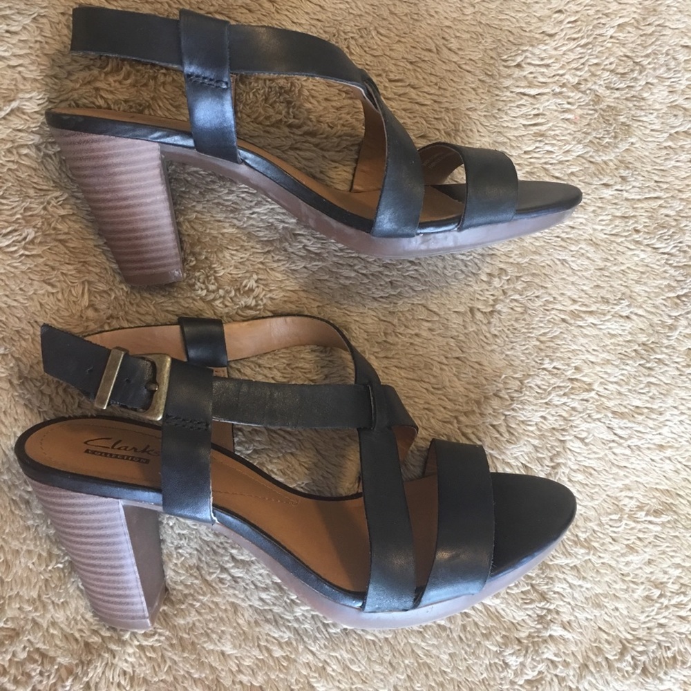 Black leather strap heels