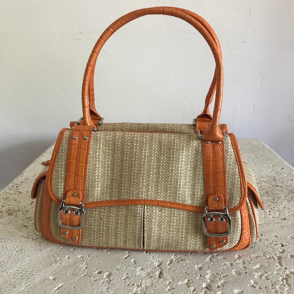 Cole Haan "Amanda" Straw Satchel Handbag