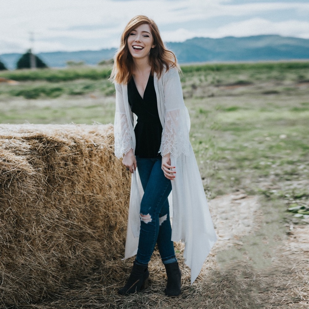 Long Lace Sleeve White Cardigan