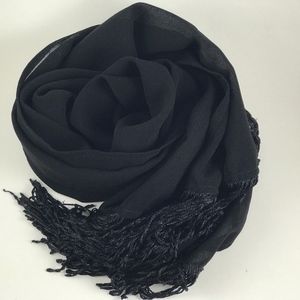 Black Sheer Scarf with Fringe for Women