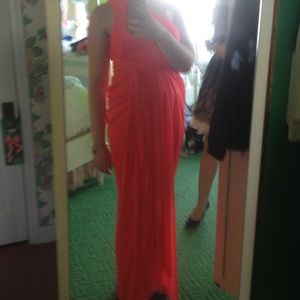 Coral asymmetrical layered gown